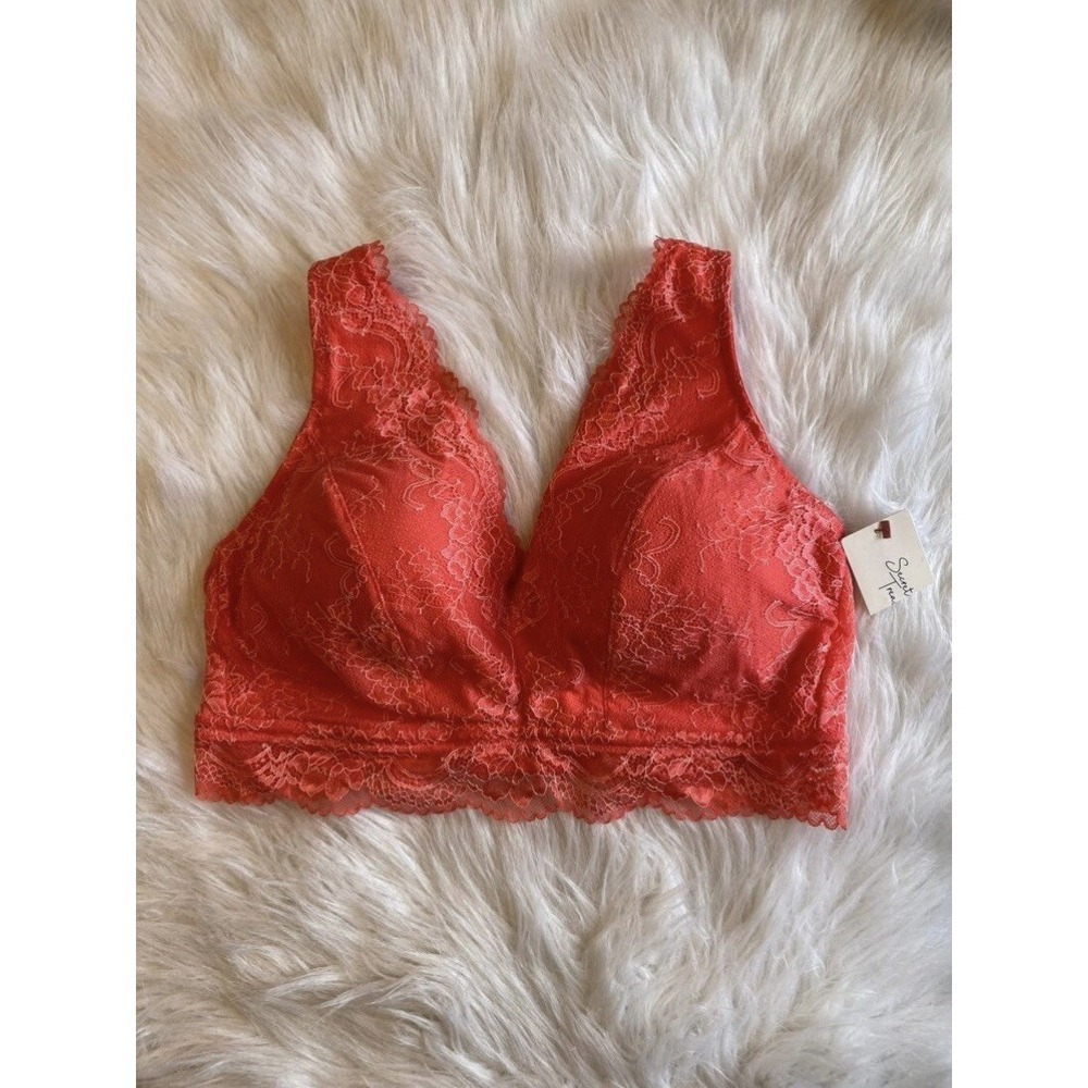 Secret Treasure Wirefree Bra Women's Size 1X Coral Wireless Lace Floral Bralette